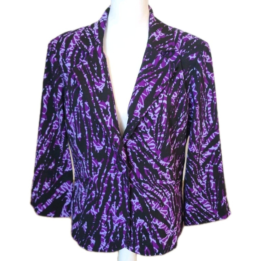 Brandon Thomas Blazer Jacket Womens Medium Purple Black Abstract‎ Career Casual